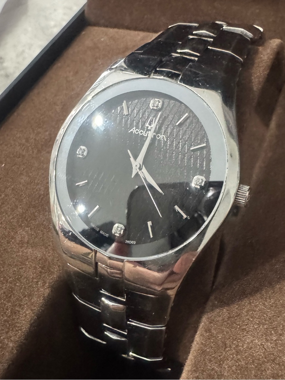 #144 accutron Men’s Stainless Steel Black Dial Watch